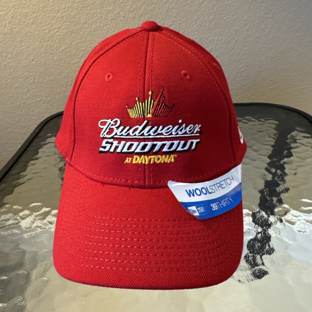 New Era Fitted‎ Red Med/Large Baseball Hat Daytona Shootout NASCAR Budweiser NWT
